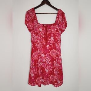 Madden NYC Pink & Red Floral Heart Corset Style Milk Maid Mini Dress Medium